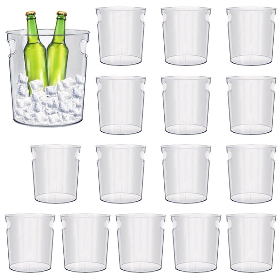 12 Pcs Clear Plastic Beer Bucket with Handle, 6 L Disposable Trash Cans for Parties, Stackable Design, Ideal for Ice, Drinks, and More