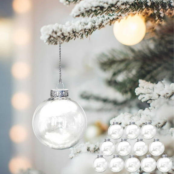 12 Pcs Clear Plastic Fillable Ornament Balls, Removable Top Clear Hanging Ornaments Ball, DIY Plastic Ornaments Round Balls, Perfect for Decoration On Christmas Trees, Wedding, Party (80 mm)