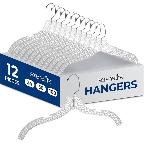 12 Pcs. Clear Plastic Hangers – Non-Slip, Crystal-Cut, Durable & Space-Saving Invisible Hangers for Suits & Clothing (Transparent)
