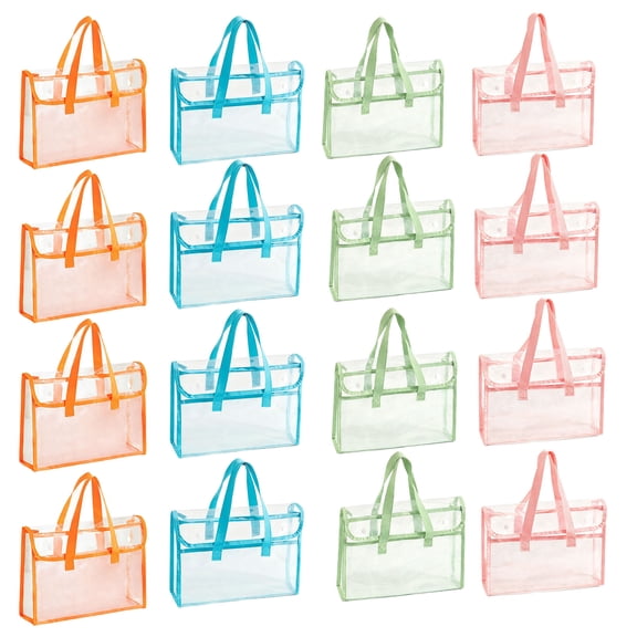 12 Pcs Clear Tote Bags, Thick PVC Material with Fabric Trim, 12.6 x 3.1 x 10.6 in / 32 x 8 x 27 cm, Transparent Exam File Bag, Waterproof, Handheld Design for School, Test, Work