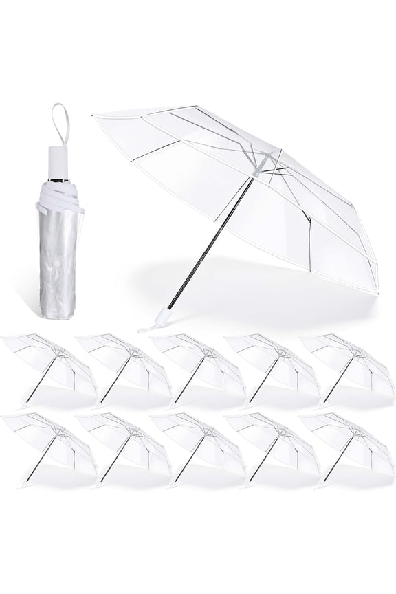 12 Pcs Clear Wedding Umbrellas Bulk, Transparent Portable Umbrella Foldable Clear Umbrella Manual Open Close Folding Umbrellas for Wedding Travel, Dating, Shopping Party Favors