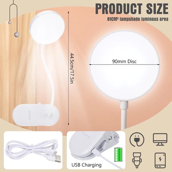 12 Pcs Clip on Lamp Bulk LED Reading Light Book Lamp Clamp for Bed with 3 Brightness Level Night Light Clip on for Desk, Bed Headboard, USB Plug-in Style