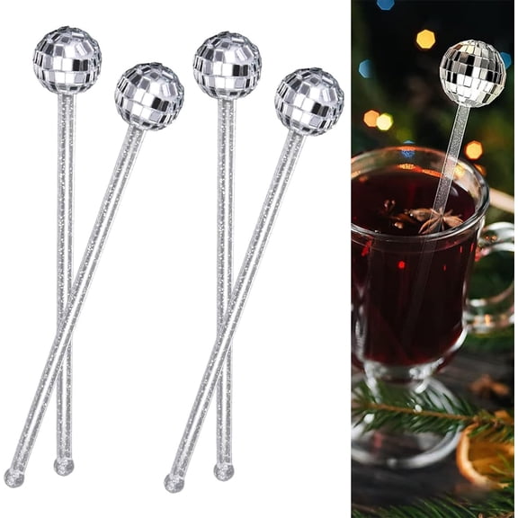 12 Pcs Cocktail Stirrers, Drink Disco Ball Round Top Swizzle Sticks Cocktail Accessories for Drinks Mirror Ball for Birthday Family Party Bar Cafe