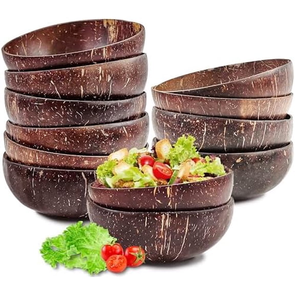 12 Pcs Coconut Shell Bowls,Polished Coconut Bowl,Wooden Salad Acai Bowls Set-Polished With Coconut Oil,Handmade, Natural$$Home Decor, Kitchen, & Other