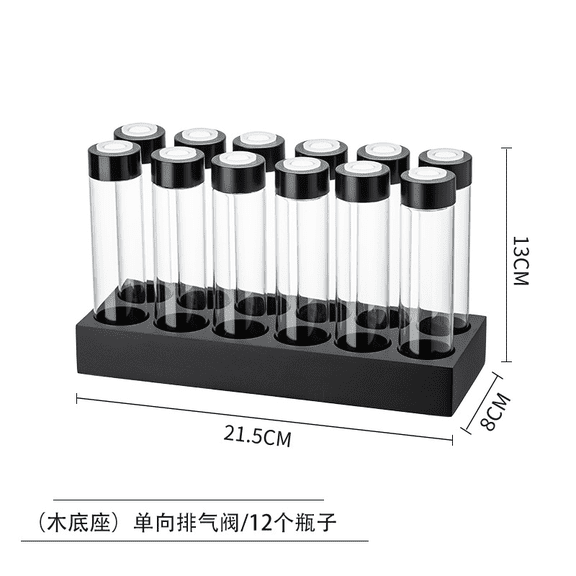 12 Pcs Coffee Bean Cellars Set, Espresso Bean Storage with One-Way Exhaust Gate, Clear Glass Single Dose Coffee Bean Vaults with Display Stand and Silicone Funnel