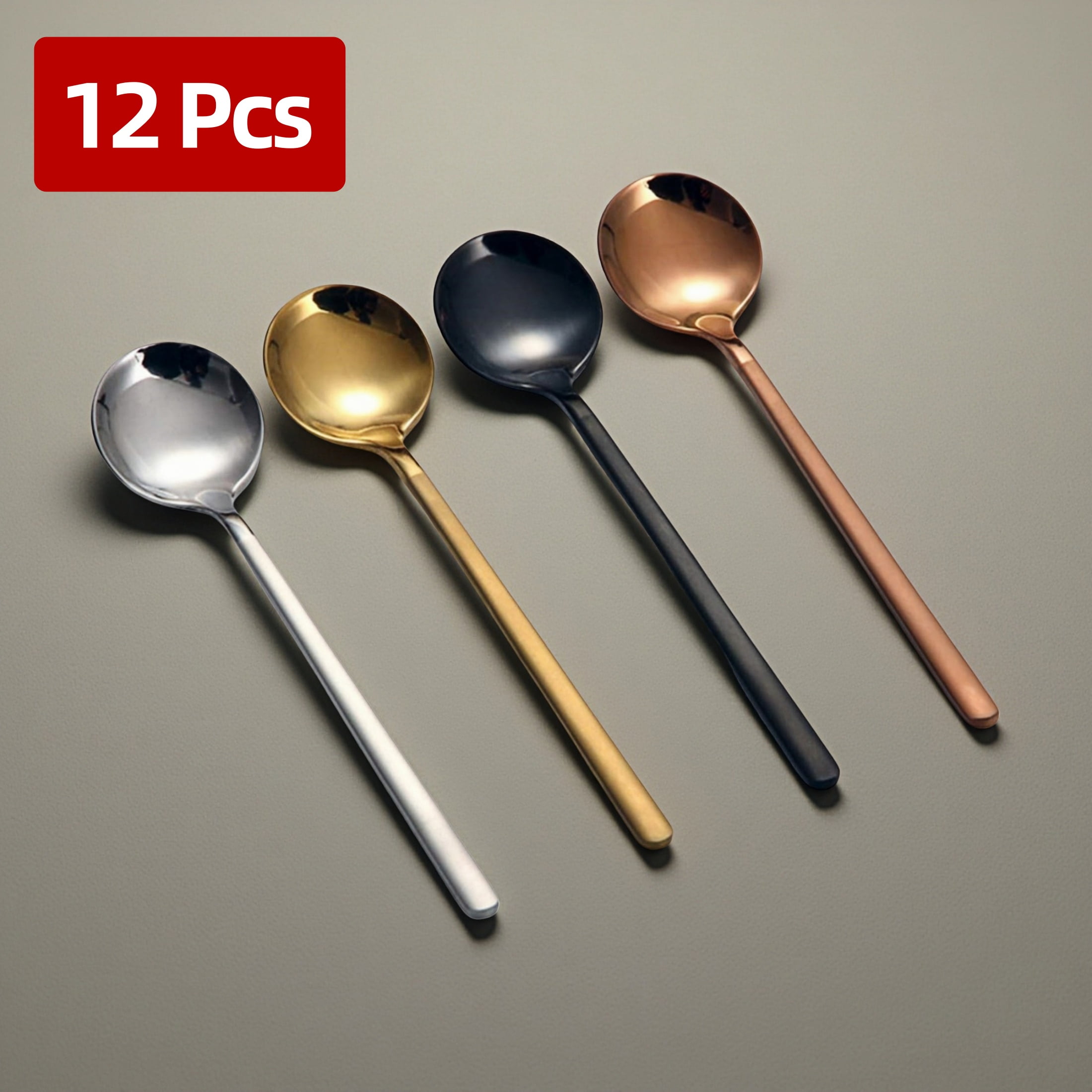 12 Pcs Coffee Spoons Set 4 Colors Stainless Steel 5.3" Matte Handle for Dessert Coffee Tea Ice Cream Honey Yogurt
