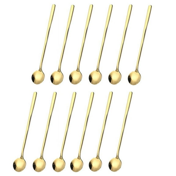 12 Pcs Coffee Spoons Set Gold Tea Spoons Long Handle Stirring Spoons Coffee Rounded Stirring Spoon Honey Dessert Spoon