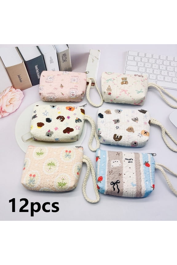 12 Pcs Coin Purses with Wristlet, Cute Mini Zipper Pouch Bulk, Small Wallets for Women Floral and Animal Prints, Change Purse Key Holder Card Case Gift Pouches for Travel Daily Use