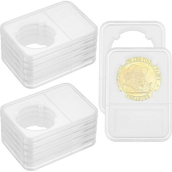 12 Pcs Coin Slab Snap Display Holder 38mm Clear Plastic Storage Case Coin Slab Capsules Protector Storage for Morgan Peace IKE Silver Dollar Coin Organize Collection
