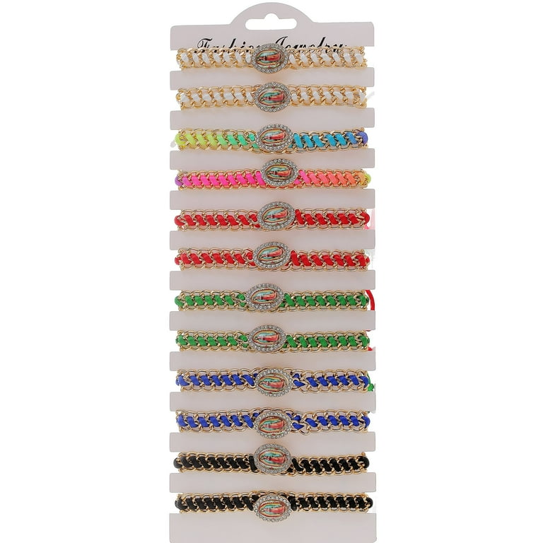 12 Pcs Colorful Aluminum Virgin Mary Bracelet Rosary Handmade Protection Bracelets Luck Bracelet Gift for Women men Family