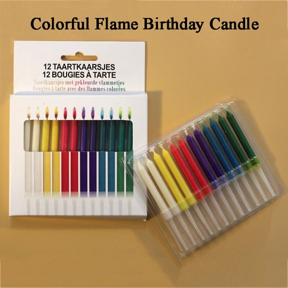 12 Pcs Colorful Flame Birthday Candles, Birthday Candles for Cake, Rainbow Colored Flame Cake Candles, Creative Party Candles for Birthdays, Happy Birthday Cake Toppers
