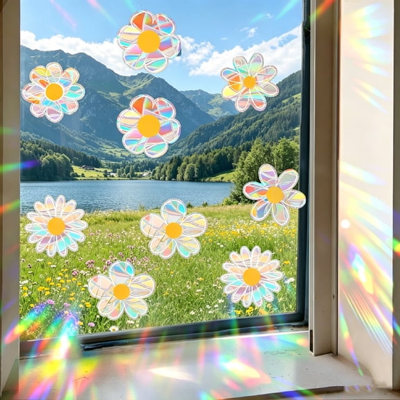 12 Pcs Colorful Rainbow Reflective Window Stickers, Static Anti‑Bird‑Collision Window Decals, Removable Glass Clings for Home & Commercial Summer Decoration