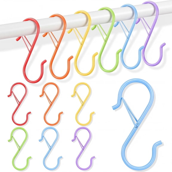 12 Pcs Colorful S Hooks Hanging Stainless Steel Multi Functional Metal Hanging Hooks Reversible Metal S Shaped Hook for Kitchen, Garden, Bathroom, Indoor, Outdoor (Safety Buckle,3.55 Inches)