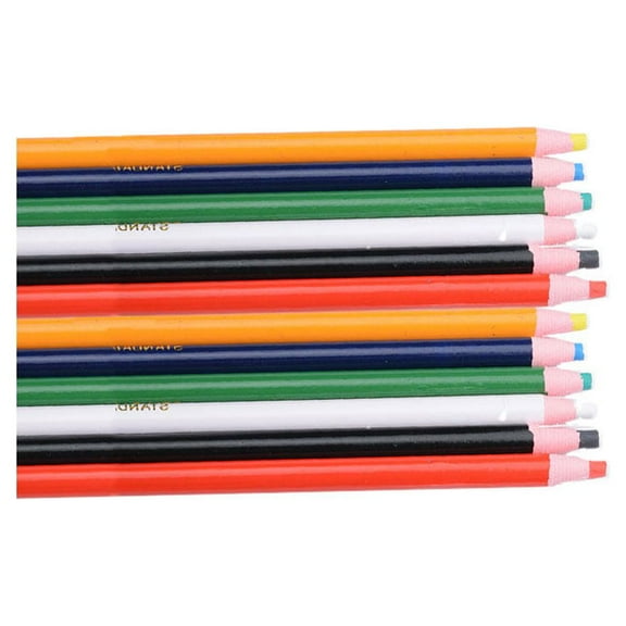 12 Pcs Coloured Pencils Grease Marker Outlining Peel-off Oily Bamboo Wooden