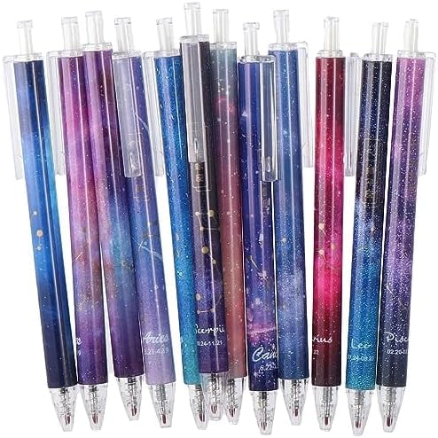12 Pcs Constellations Star Astrology Horoscope Zodiac Sign Gifts Pens Cute Gel Pen Black Ball Point Pens 0.5mm for Office Supplies$$Office