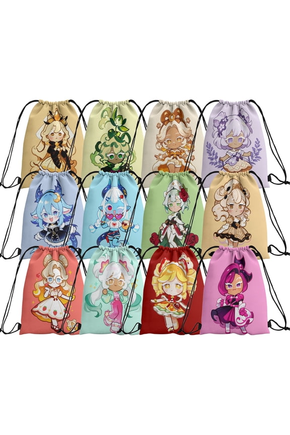 12 Pcs CookieRun Drawstring Backpack Bulk, Drawstring Bags String Backpack Cinch Bag for Sport Trip Beach party(Style 2)