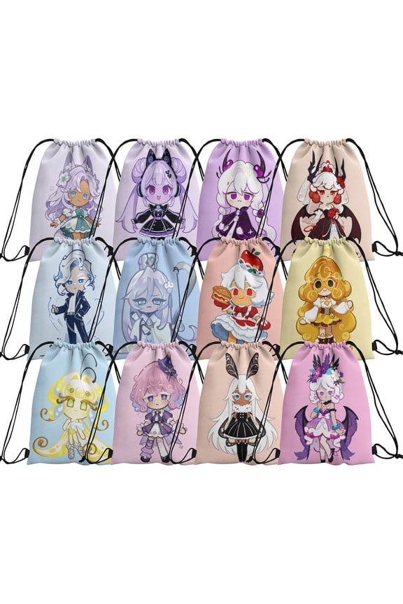 12 Pcs CookieRun Drawstring Backpack Bulk, Drawstring Bags String Backpack Cinch Bag for Sport Trip Beach party(Style 4)