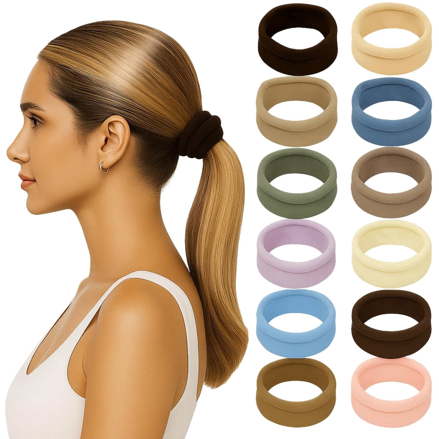 12 Pcs Cotton Hair Rubber Bands for Women & Girls – Soft Elastic Ponytail Holders – No Damage Hair Ties for Thick, Long, Curly Hair – Multicolor Stylish Scrunchies