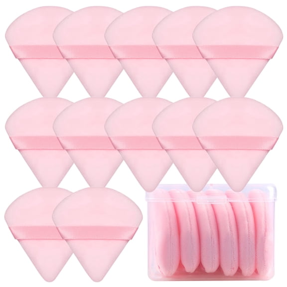 12 Pcs Cotton Powder Puff Face,Triangle super soft for Both dry and wet Makeup Setting/Concealer/Loose and Body Powder/Foundation/Blush Makeup Sponge Set (Pink)