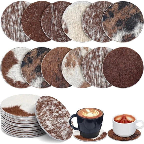 12 Pcs Cowhide Coasters round Natural Leather Cowhide Drink Coasters for Tea Cup