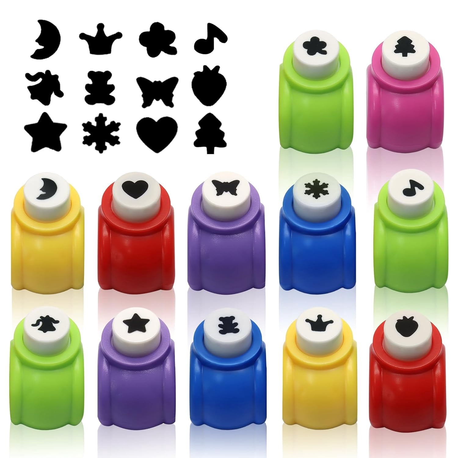 12 Pcs Craft Hole Punch Shapes Set - Mini Paper Punchers for Scrapbooking, Card Making, Nail Art, DIY Crafts - Includes Star, Heart, Butterfly & More (Assorted Colors)
