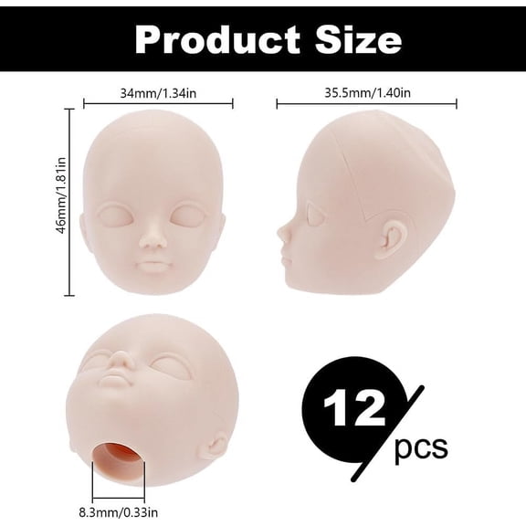 12 Pcs Craft Making Heads 1/6 Head Soft Plastic Repainting Practice White Miniature Head Soft Bald Makeup Hand Craft Making Parts