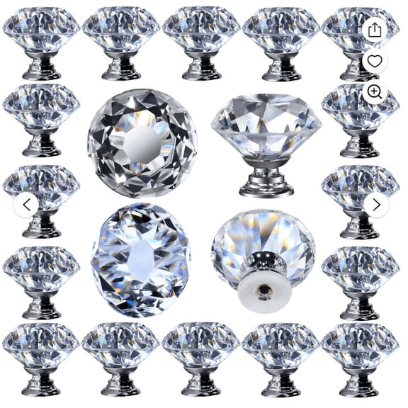 12 Pcs Crystal Cabinet Knobs Drawer Pulls and Knobs Kitchen Cabinet Knobs Diamond Dresser Knobs Crystal Knobs for Drawers,Clear Glass Cabinet Knobs with Silver Base