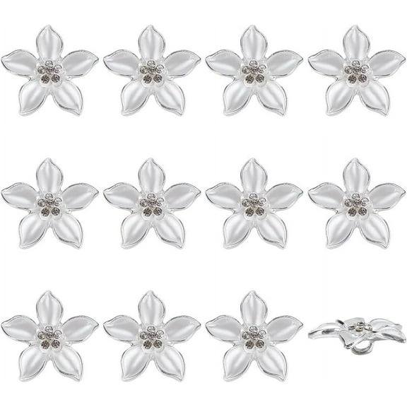 12 Pcs Crystal Flower Buttons 20mm Alloy Rhinestone Five Petal Flower Shank Buttons Silver Floral Shape Sewing Buttons Decorative Knitting Craft Buttons for Clothing DIY Decoration