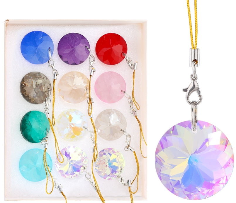 12-Piece Multicolor Crystal Glass Hanging Ornaments Set