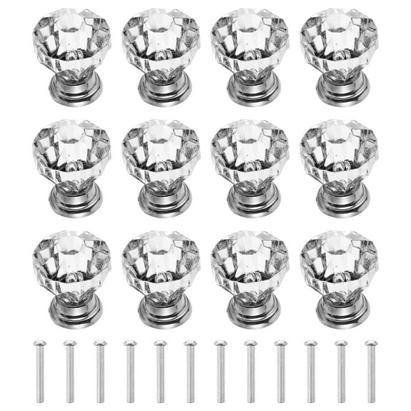 HOMEMAXS 12 Pcs Crystal Door Knobs Acrylic Transparent Handles for Door with Screw Included 1.5 inch