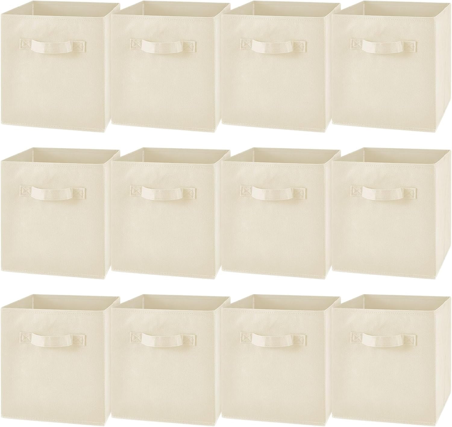 12 Pcs Cube Storage Bin 11'' Collapsible Storage Cubes for Classroom Foldable Cube Storage Organizer Bins Fabric Bins Storage Basket Fabric Cubby Boxes for Shelf(Beige)