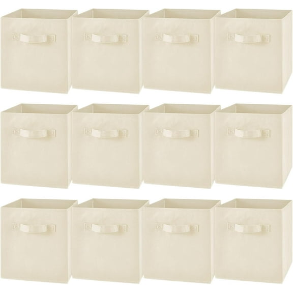 12 Pcs Cube Storage Bin 11'' Collapsible Storage Cubes for Classroom Foldable Cube Storage Organizer Bins Fabric Bins Storage Basket Fabric Cubby Boxes for Shelf(Beige)