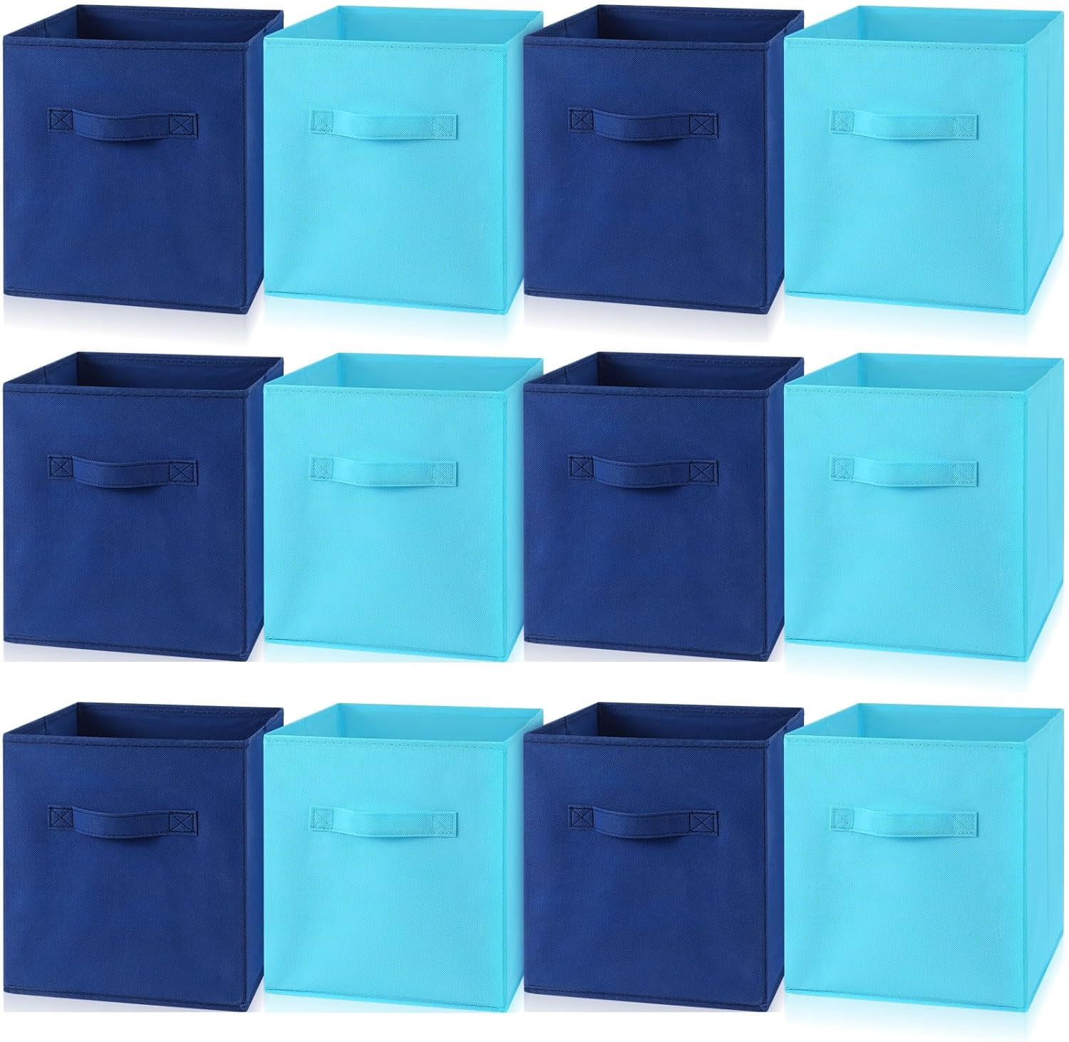 12 Pcs Cube Storage Bin 11'' Collapsible Storage Cubes for Classroom Foldable Cube Storage Organizer Bins Fabric Bins Storage Basket Fabric Cubby Boxes for Shelf(Dark Blue, Light Blue)