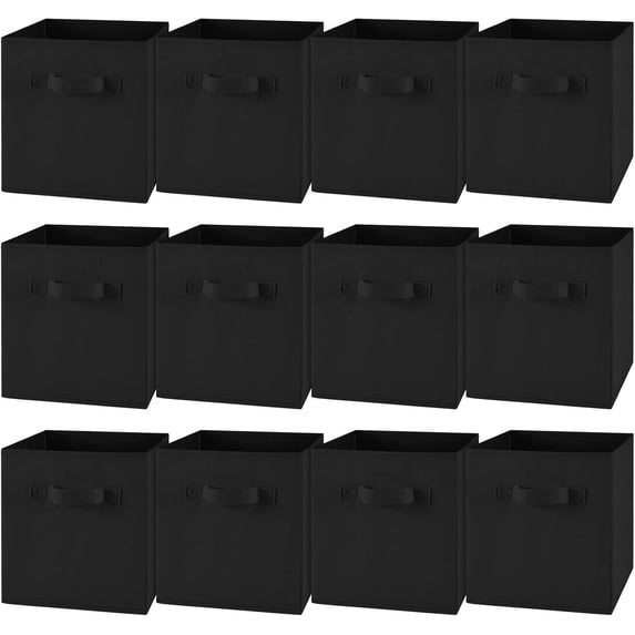 12 Pcs Cube Storage Bin 11'' Collapsible Storage Cubes for Classroom Foldable Cube Storage Organizer Bins Fabric Bins Storage Basket Fabric Cubby Boxes for Shelf(Black)