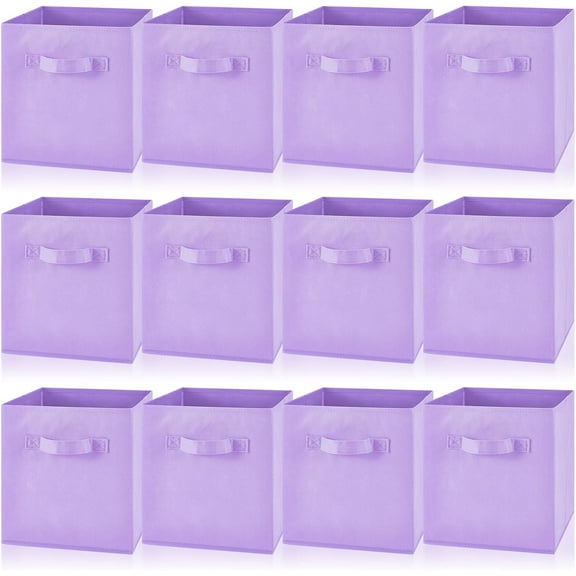 12 Pcs Cube Storage Bin 11'' Storage Bins for Room Decor Colorful Bins Foldable Baskets for Nursery Organizer Boxes Fabric Boxes (Light Purple)