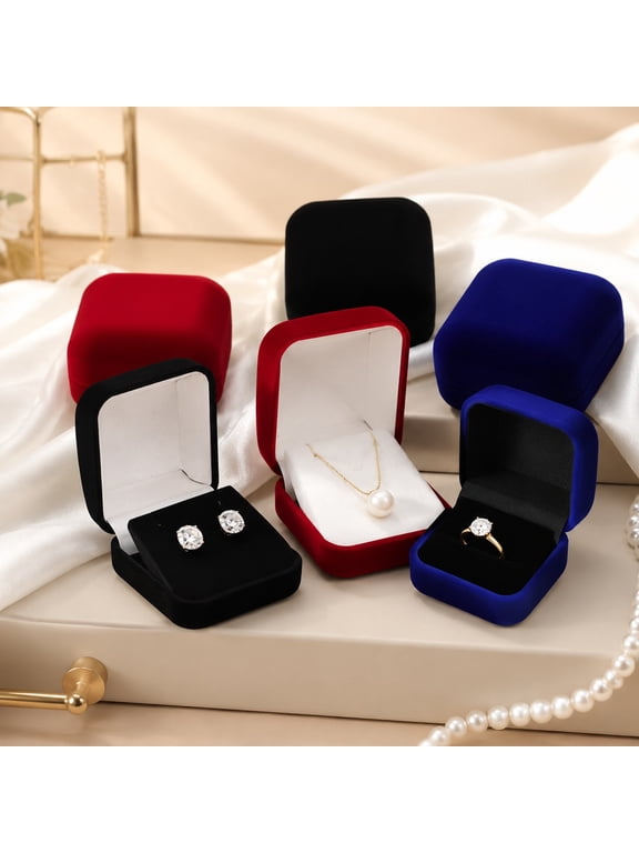 12 Pcs Curved Velvet Jewelry Boxes, Premium Luxury Jewelry Storage Cases, Reusable Small Rings Necklace Pendant Packaging Boxes for Gifting, Birthday, Wedding and Holiday Jewelry Presentation