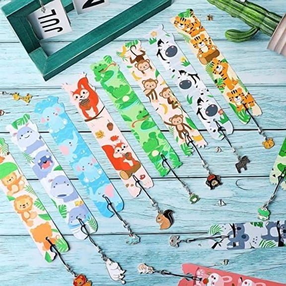 12 Pcs Cute Animal Bookmarks Rulers with Pendant Gifts Family Cartoon Animal Theme Reading Marks Christmas Party Favors Reading Gift End of The Year Presents