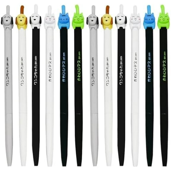 12 Pcs Cute Cat Dog Tail Clicker Retractable Pen Novelty Japanese Little Kitten Rollerball Pens Black Ink For Cat Lovers Student Shcool Office Supplies Stationery Party Favors$$Office