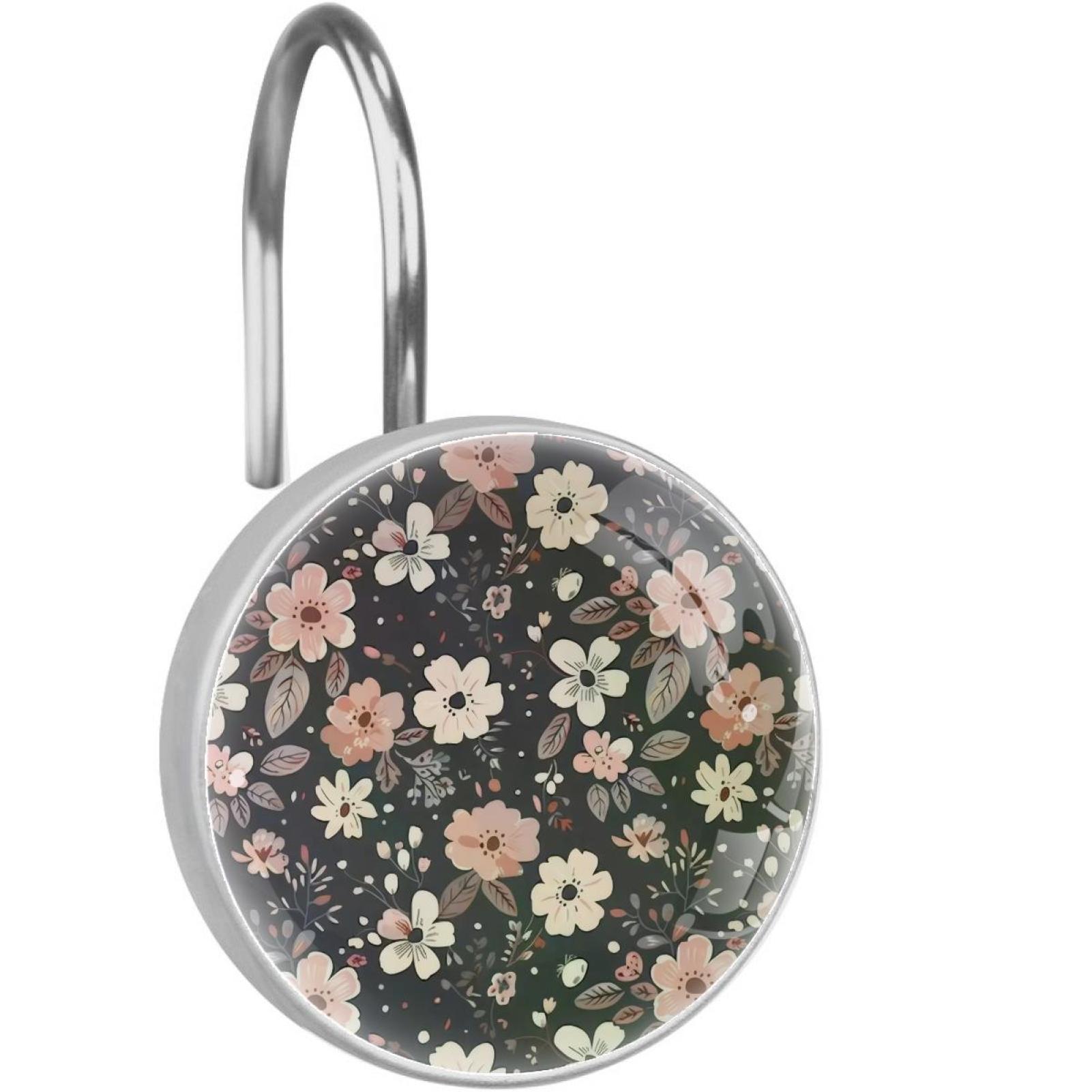 12 Pcs Cute Flowers and Leaves Grey Background Stainless Steel Bathroom