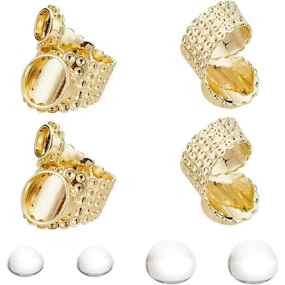 12 Pcs DIY Blank Dome Finger Ring Making Kit Flat Round Brass Cuff Finger Rings Components Golden Flat Round Blank Bezel Rings for Jewelry Making Memorial Photo Charms US Size 11 3/4(21mm) DIY