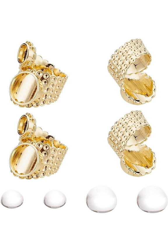 12 Pcs DIY Blank Dome Finger Ring Making Kit Flat Round Brass Cuff Finger Rings Components Golden Flat Round Blank Bezel Rings