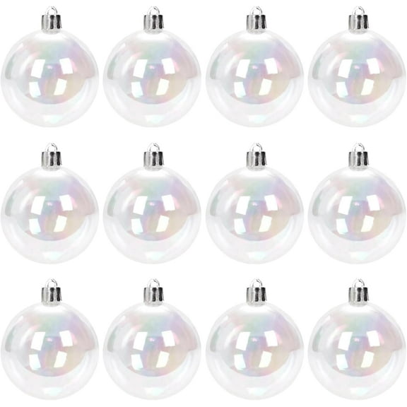 12 Pcs DIY Christmas Iridescent Ornaments Balls, 2.36Inch Clear Plastic Rainbow Bubbles Hanging Filled Ornaments, Iridescent Xmas Tree Decorations for Christmas, Halloween, Birthday, Wedding
