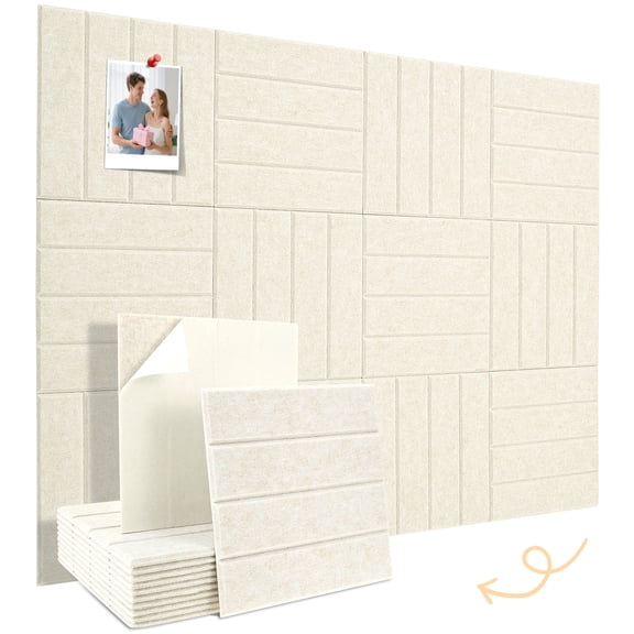 12 Pcs DIY Cork Board Tile Nonslip Thickened Polyester Fiber Bulletin Board Tile with Adhesive Backing for Wall Home Office School