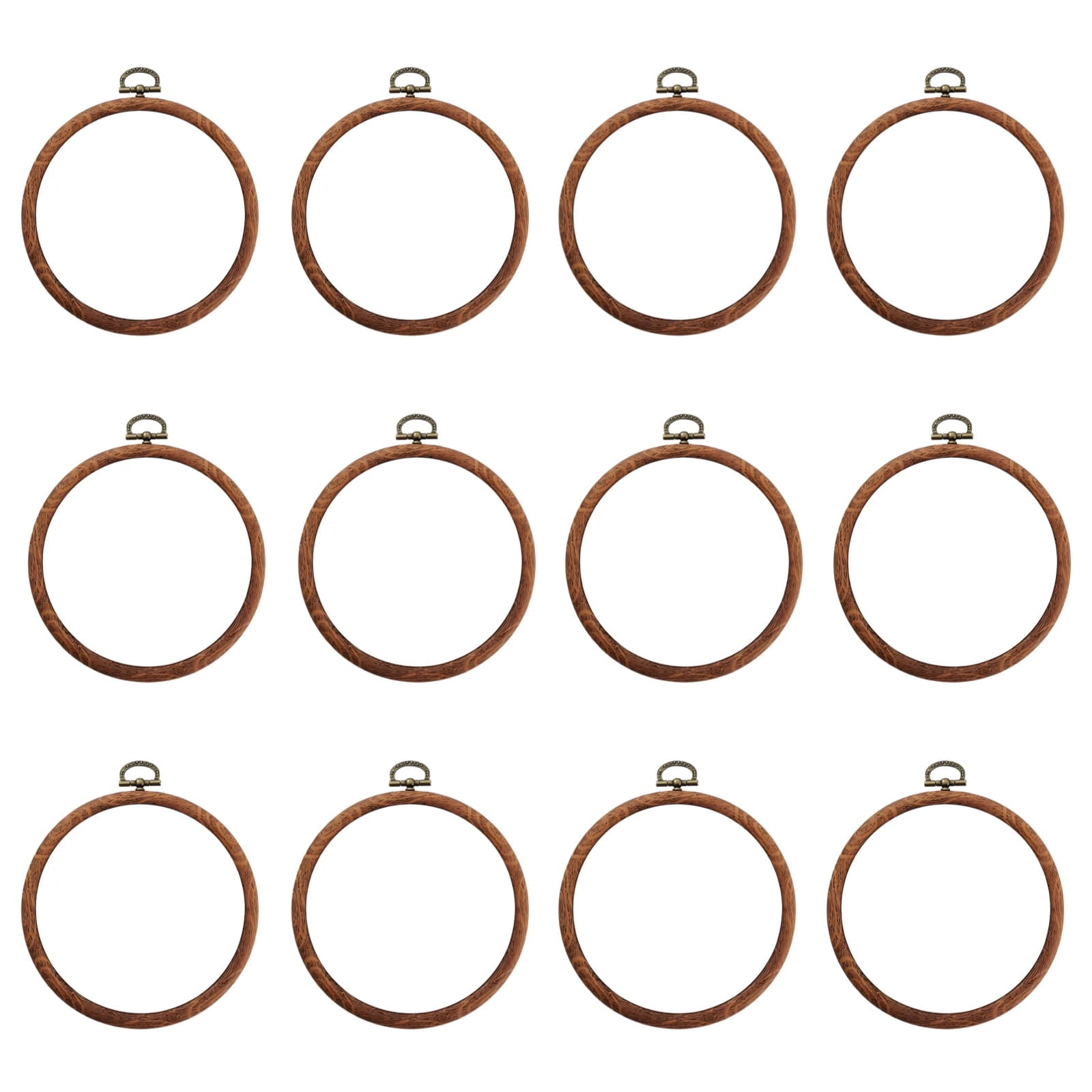 12 Pcs DIY Embroidery Hoops, 5.5 in / 14 cm Plastic Embroidery Frame Set for Cross Stitch and Needlecraft Projects, Brown Round Circle Bulk Embroidery Hoops with Hanging Ring