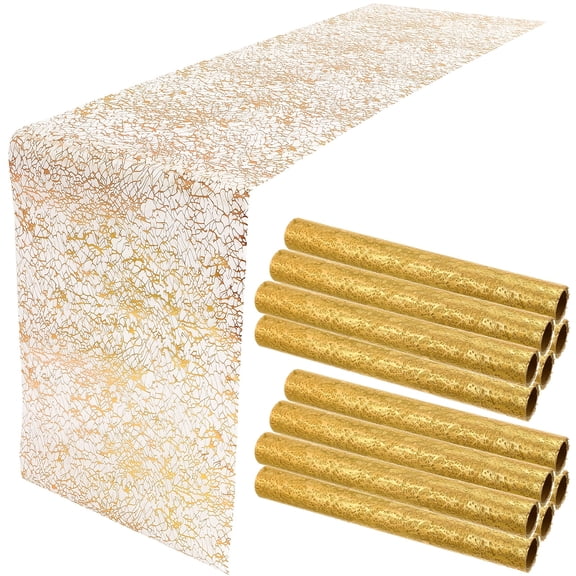 12 Pcs Daily Elegant Gold Glitter Mesh Table Runner Set 11 inch x 9 ft Polyester Metallic Table Runner Rolls for Wedding Party Banquet Birthday Shower Event Decoration Supplies
