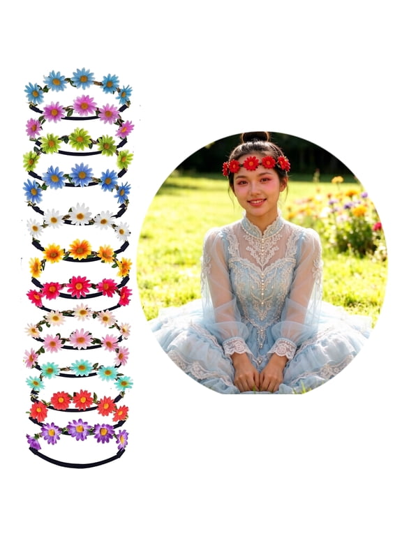 12 Pcs Daisy Flower Headband Women Daisy Flower Crown Floral Wreath Headband for Festival Wedding Bridal Party