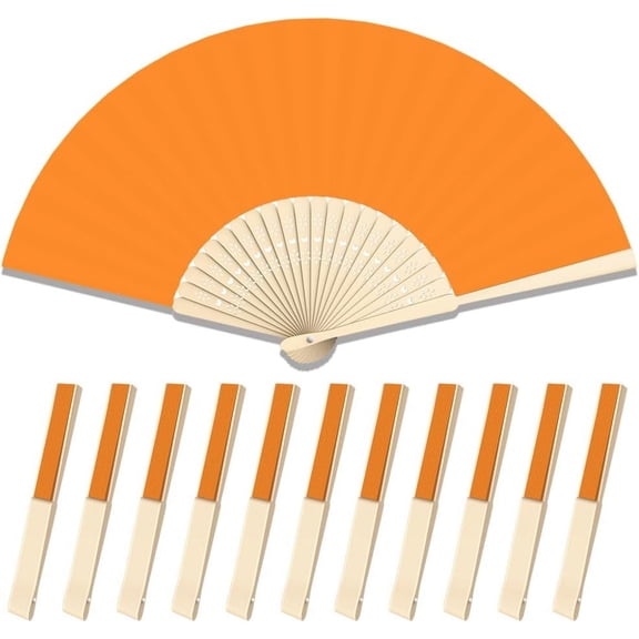 12 Pcs Decorative Hand Fan Foldable, 8.3 Inch Folding Fan Line Dancing Popping Paper Fans Chinese Fan with Thick Bamboo Frame for Wedding, Dancing, Party DIY Decoration (Orange Red)