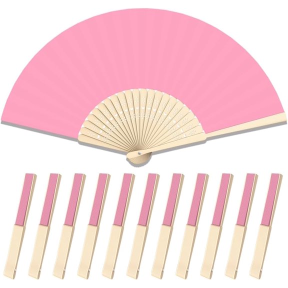 12 Pcs Decorative Hand Fan Foldable, 8.3 Inch Folding Fan Line Dancing Popping Paper Fans Chinese Fan with Thick Bamboo Frame for Wedding, Dancing, Party DIY Decoration (Pink)