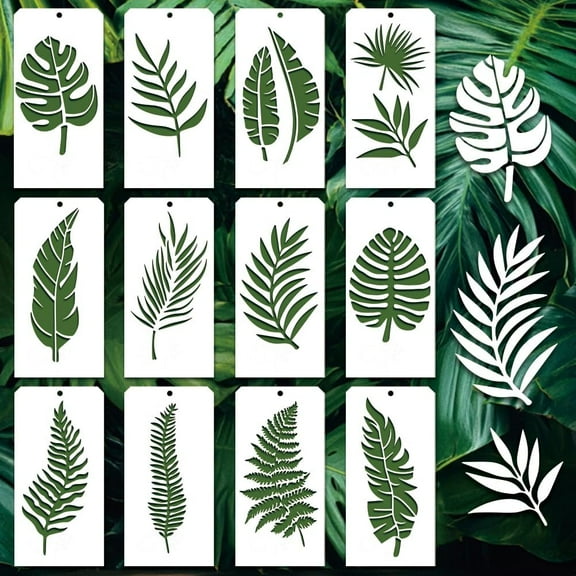 12 Pcs Decorative Painting Templates 12 Styles Large Leaf Painting Stencils Reusable Border Stencil Leaf Stencils for Painting on Tile Wall Floor Scrapbooking Decor Drawing Tracing 1 Set