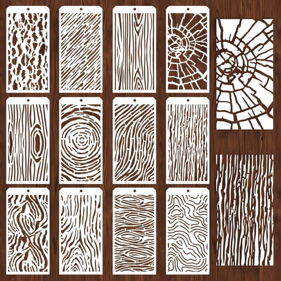 12 Pcs Decorative Painting Templates 12 Styles Mixed Abstract Wooden Texture Mixed Painting Stencils Reusable Art Drawing Templates